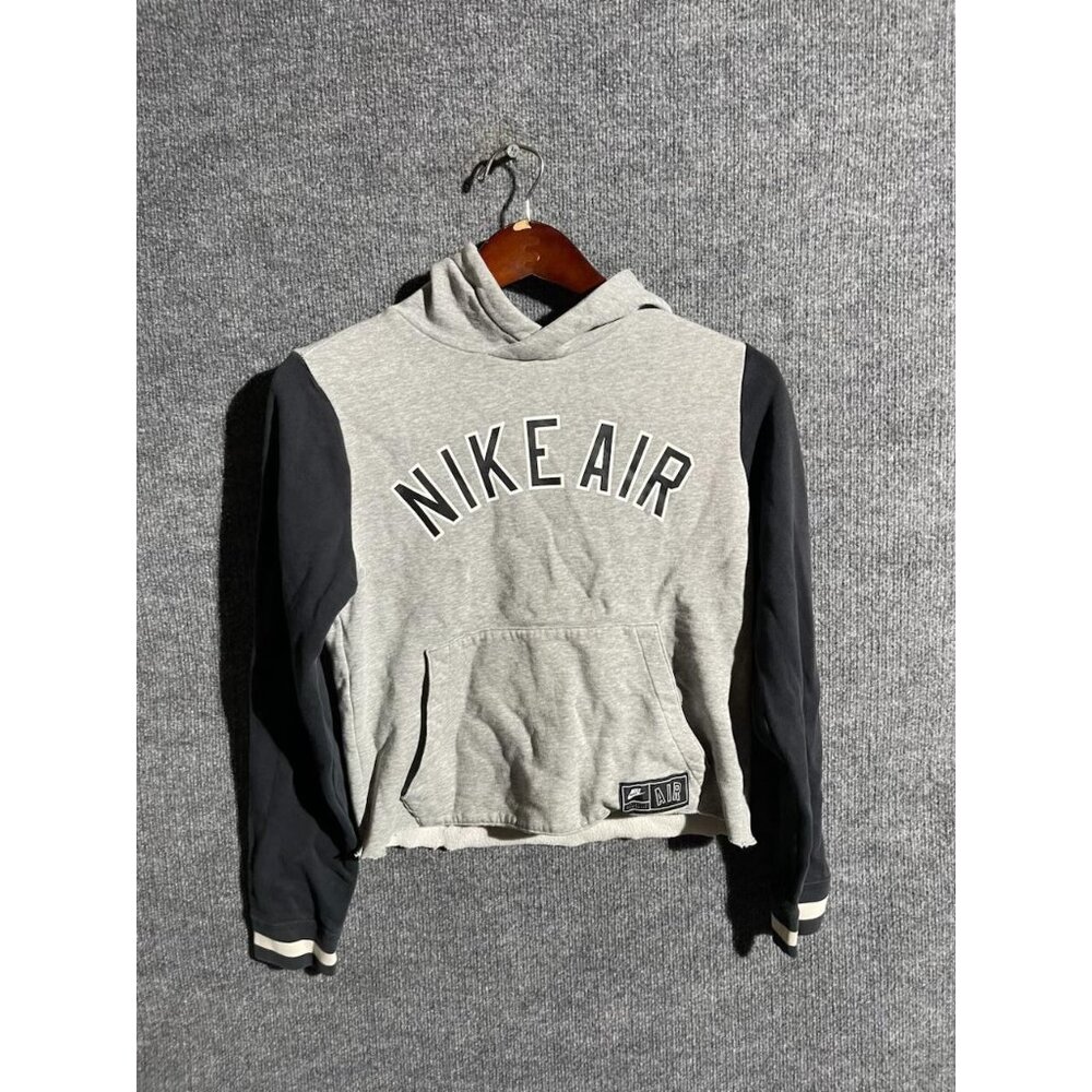 Nike Air Hoodie Kids Large Gray Colorblock Fleece Cropped Pullover AQ9418-063
